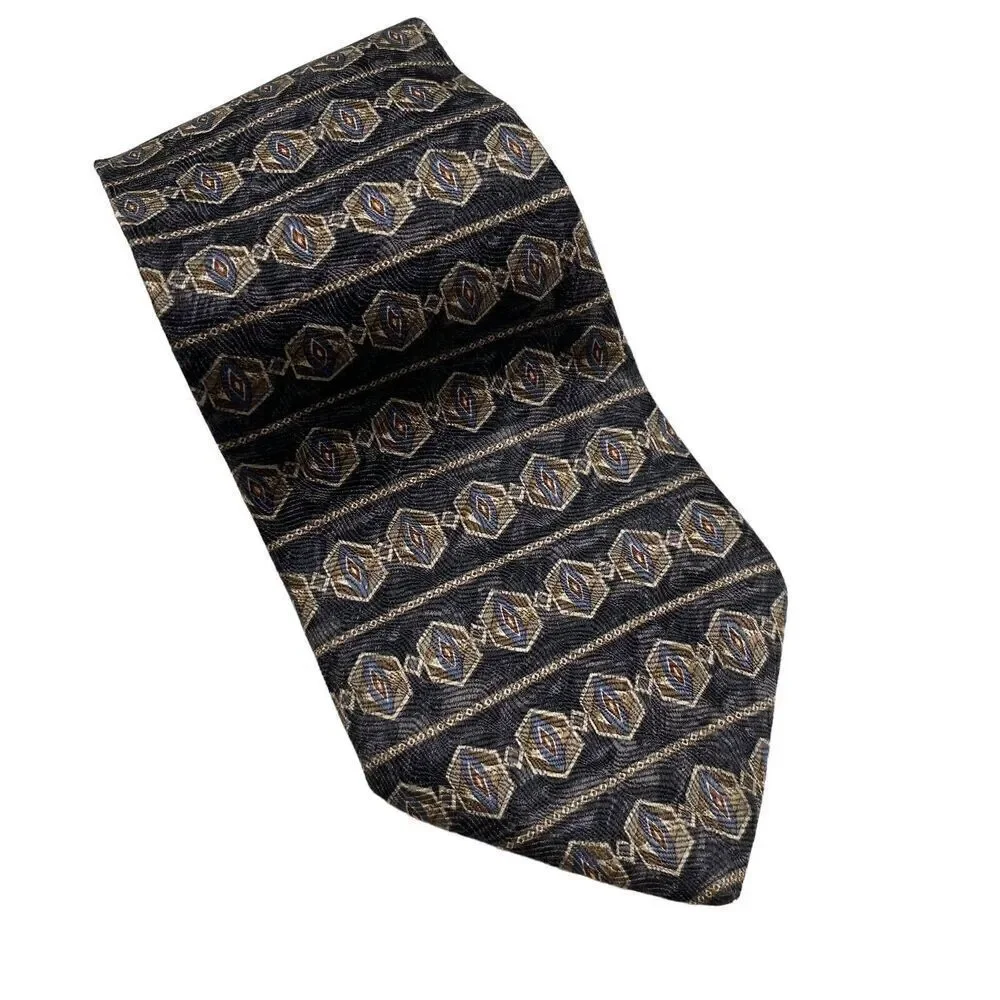 Geoffrey Beene Tie Men's Necktie Silk Black Geometric Blue Brown Maroon USA